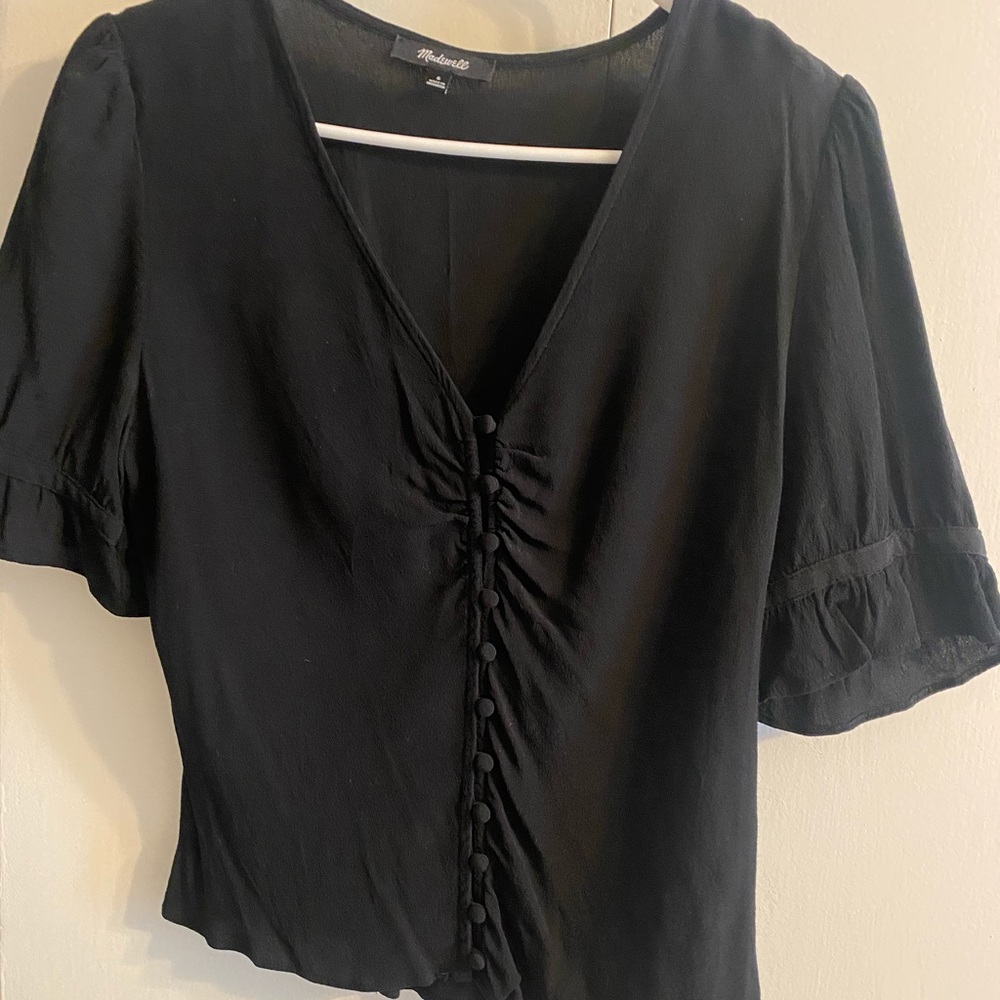 Madewell button down semi cropped black blouse